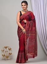 Chanderi Silk Red Festival Wear Printed Saree